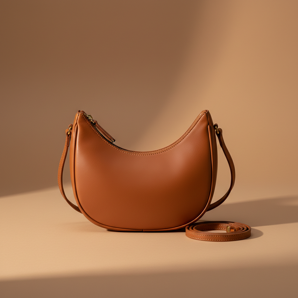 Sac Demi-Lune Cuir Cognac